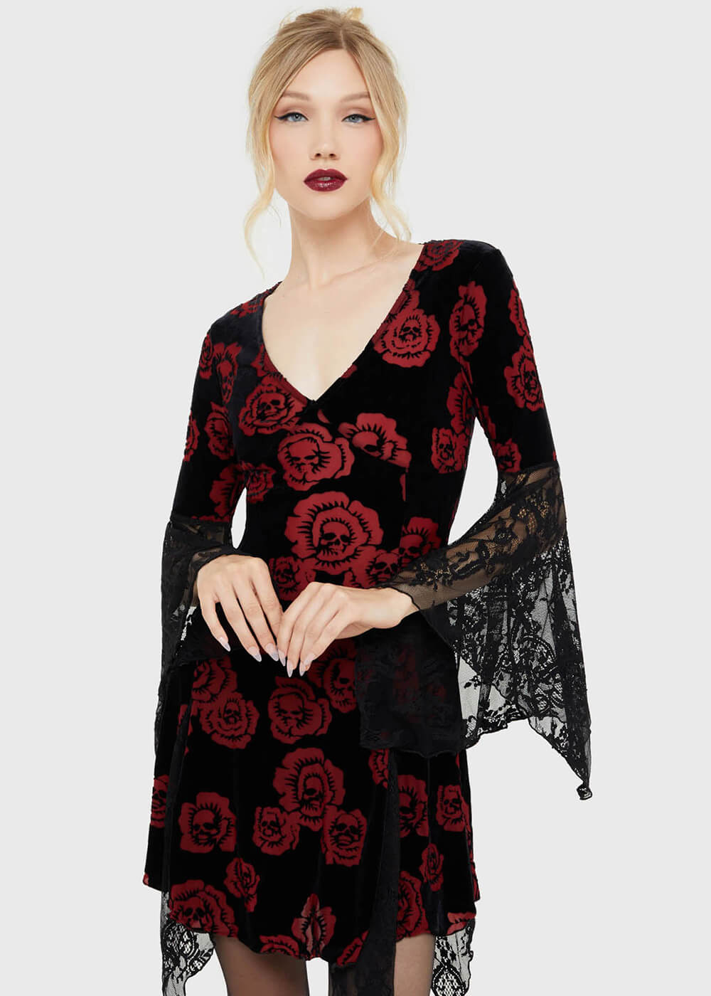 red rose mini dress Killstar Pandora's Black – Succubus The Choice MACloth Women Long Sleeves Size:36 Regular evening proms—radiate mysterious elegant
