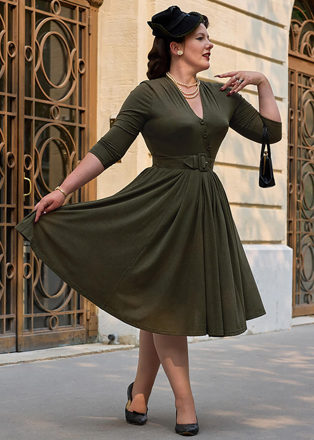 Miss Candyfloss Enola Sage 50's Swing Dress Green