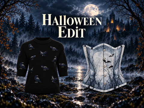 Halloween Edit met het zwarte Raven truitje en grijze Gothic Bat Corset van Succubus Clothing.