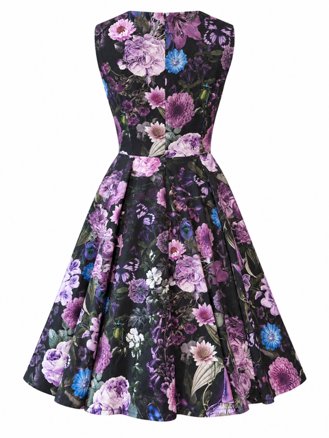 Succubus Clothing Ida Enchanted Garden zwarte swingjurk met bloemenprint, achteraanzicht