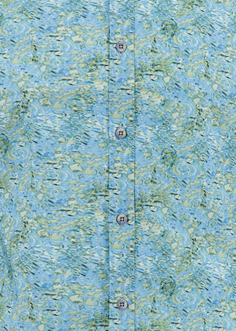 A Fish Named Fred Watercolor Lily Shirt Licht Blauw - close-up van de print