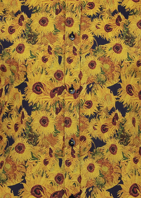 A Fish Named Fred Sunflowers Shirt Goud Geel - close-up van de print