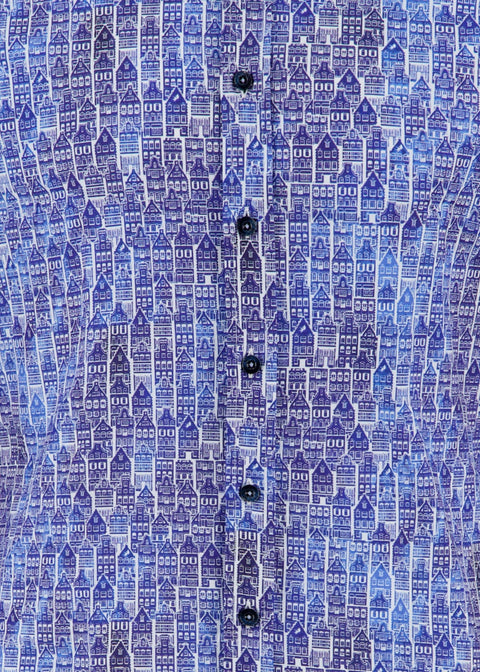 A Fish Named Fred Amsterdam Houses Shirt Navy - close-up van de print