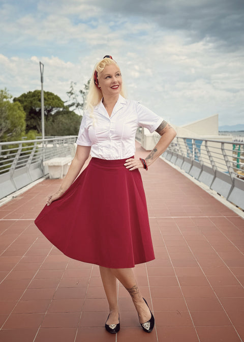 Succubus Clothing Roxie Falda A-Línea 40s Rojo Oscuro