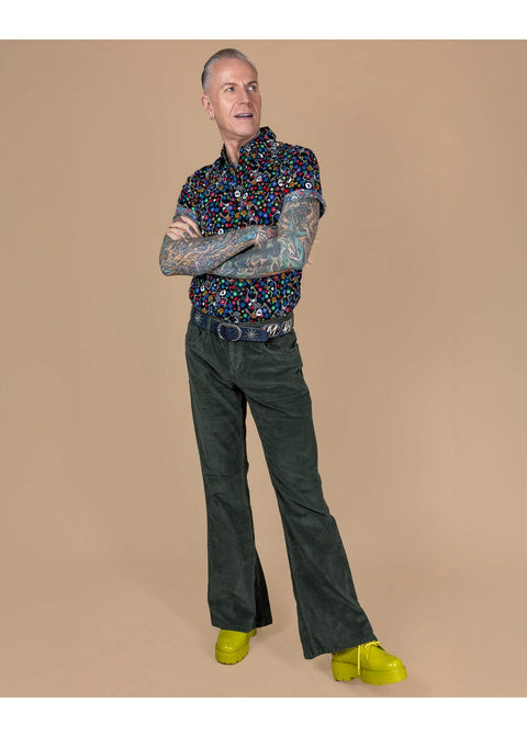Run & Fly Heren Corduroy 70's Flare Broek Bosgroen - productfoto 1
