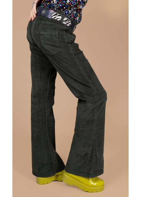 Run & Fly Heren Corduroy 70's Flare Broek Bosgroen - productfoto 3