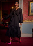 Another Sunday Dahlia Jaquard 70's Wrap Midi Dress Black