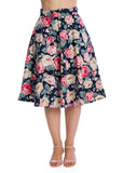 Banned Rose Bloom 50's Swing Skirt Navy