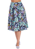 Banned Summer Bee Floral 50's Swing Skirt Navy