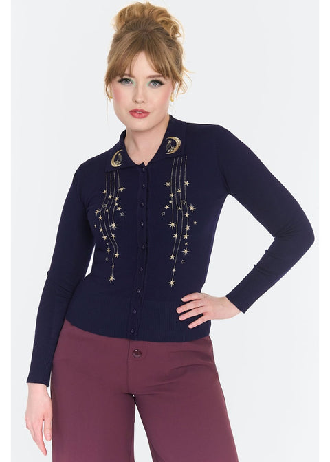 Voodoo Vixen Moon And Star 60's Cardigan Blauw - foto 1