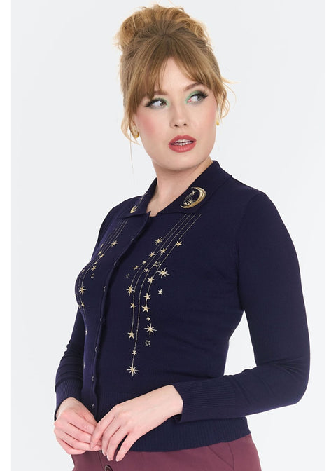 Voodoo Vixen Moon And Star 60's Cardigan Blauw - foto 3