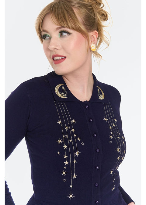 Voodoo Vixen Moon And Star 60's Cardigan Blauw - foto 4