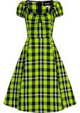 Collectif Mimi Frogs Breath Check 50's Swing Dress Green