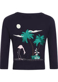 Collectif Lucy 50's Flamingo Palm Cardigan Navy
