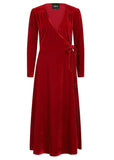 Collectif Kendra Velvet 40's Wrap Maxi Dress Red
