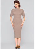 Collectif Olive Marl 60's Knitted Pencil Dress Brown