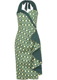 Collectif Lorna Tiki Harlequin 50's Pencil Dress Green