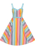 Collectif Nova Dreamy Rainbow Stripe 50's Swing Dress Multi