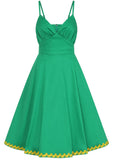 Collectif Opal Banana Trim 50's Swing Dress Green