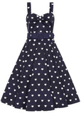 Collectif Emmie Heart Ahoy 50's Swing Dress Navy