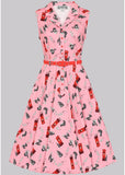 Collectif Caterina Postie The Cat 40's Swing Dress Pink