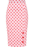 Collectif Charlotte Polka Dot 50's Pencil Skirt Pink Red