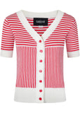 Collectif Ludovica Striped 40's Cardigan Red White