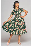 Collectif Caterina Vintage Bloom 40's Swing Dress Green