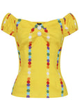 Collectif Dolores Rainbow Polka Stripe 50's Top Yellow