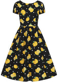 Collectif Demira Polka Lemon 50's Swing Dress Black