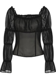 Collectif Agnes Mesh Ruched 60's Top Black