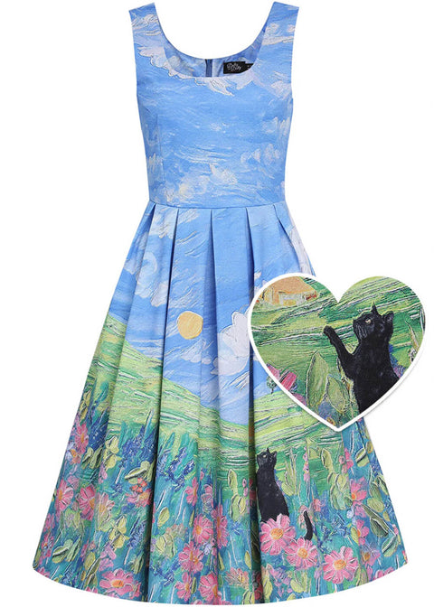 Dolly & Dotty Amanda Whimsical Cat in Bloom 50's Swing Dress – Succubus