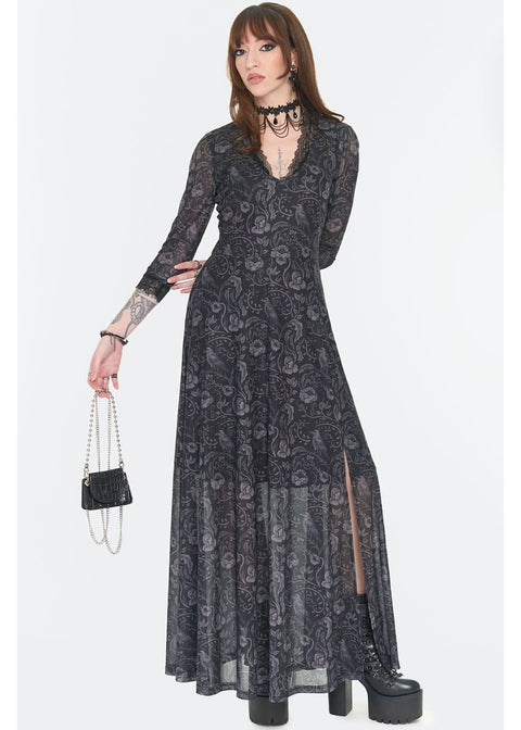 Jawbreaker Dark Witch Floral Mesh Maxi Jurk Zwart - foto 1