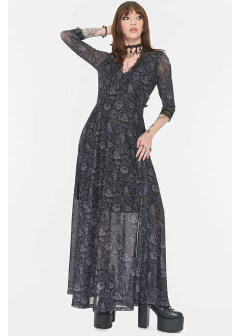Jawbreaker Dark Witch Floral Mesh Maxi Jurk Zwart - foto 2