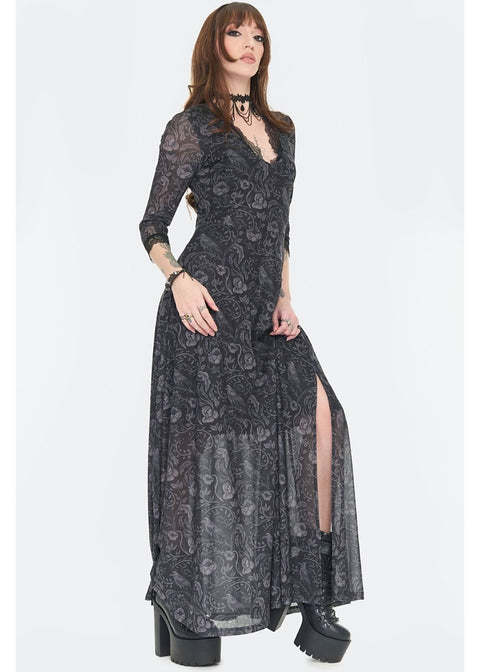 Jawbreaker Dark Witch Floral Mesh Maxi Jurk Zwart - foto 3