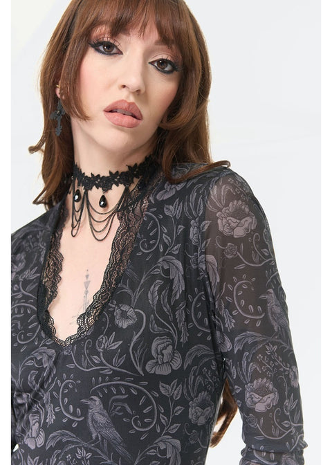 Jawbreaker Dark Witch Floral Mesh Maxi Jurk Zwart - foto 4