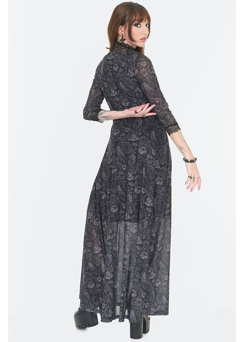 Jawbreaker Dark Witch Floral Mesh Maxi Jurk Zwart - foto 5