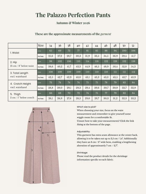 Emmy Design maattabel AW26.201 – afmetingen van het kledingstuk