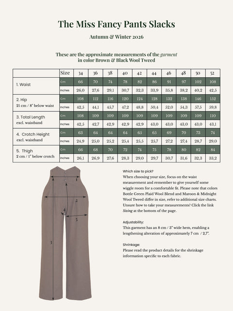 Emmy Design maattabel AW26.203.023 – afmetingen van het kledingstuk