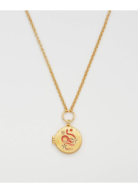Fable England Snake & Blossom Medaillon Ketting Goud - productfoto 5