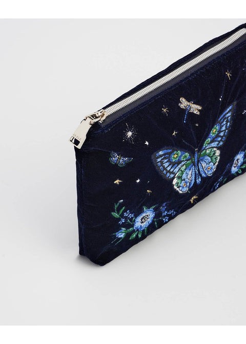 Fable England Butterfly Geborduurd Fluwelen Etui Navy - productfoto 2
