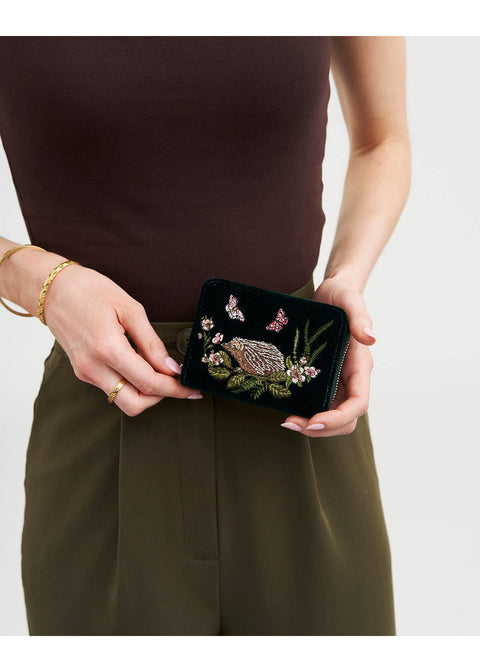 Fable England Hedgehog Geborduurde Fluwelen Portemonnee Groen - productfoto 6