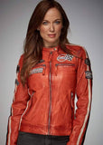 Grand Prix Women Gulf Racing Leather Jacket Orange