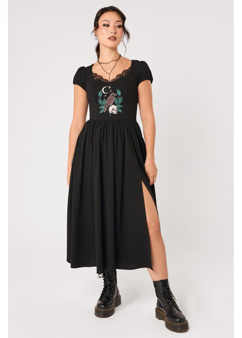 Hell Bunny Nevermore Raven Midi Jurk Zwart - 4