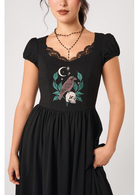 Hell Bunny Nevermore Raven Midi Jurk Zwart - 5