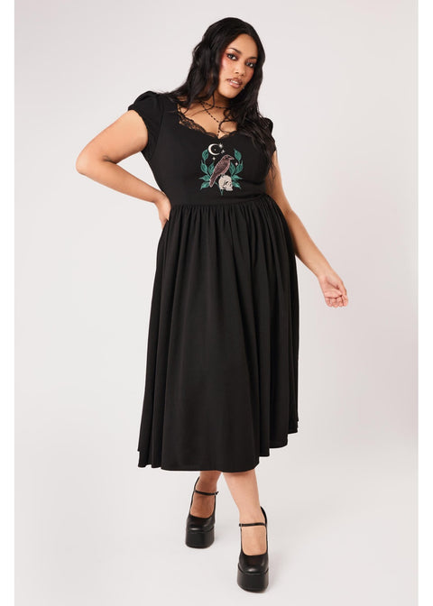 Hell Bunny Nevermore Raven Midi Jurk Zwart - 11