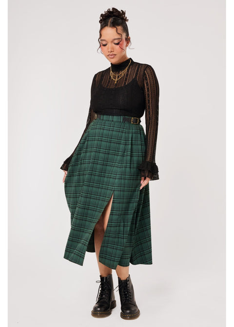 Hell Bunny Eden Tartan Midi Rok Groen - 4