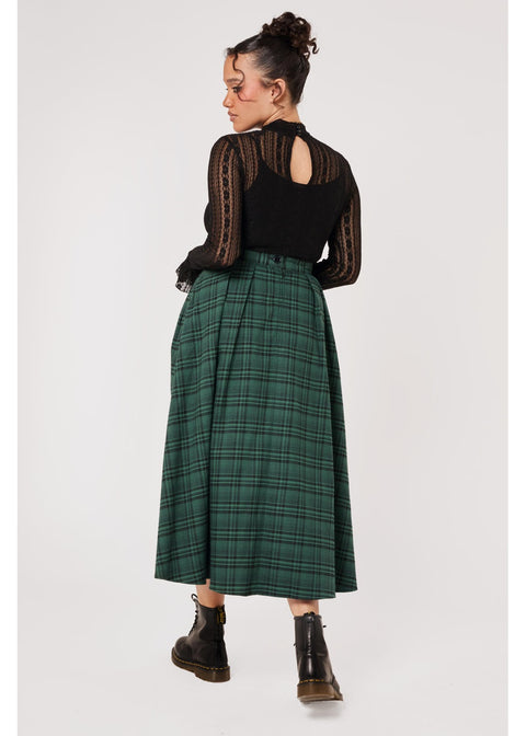 Hell Bunny Eden Tartan Midi Rok Groen - 5