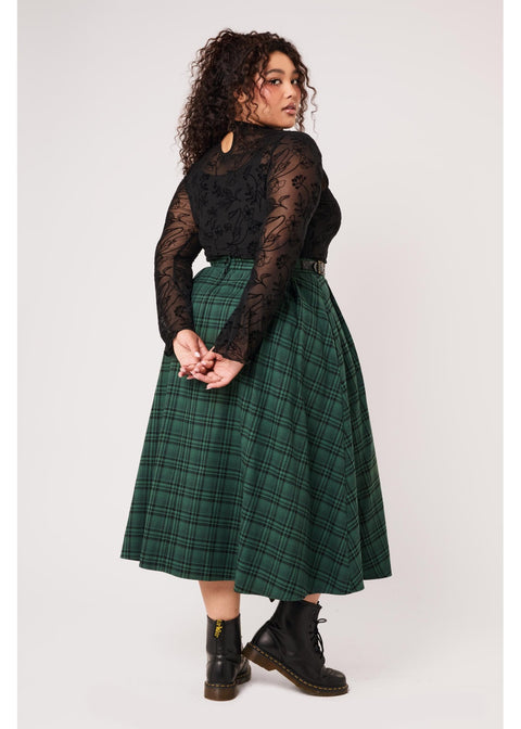 Hell Bunny Eden Tartan Midi Rok Groen - 8
