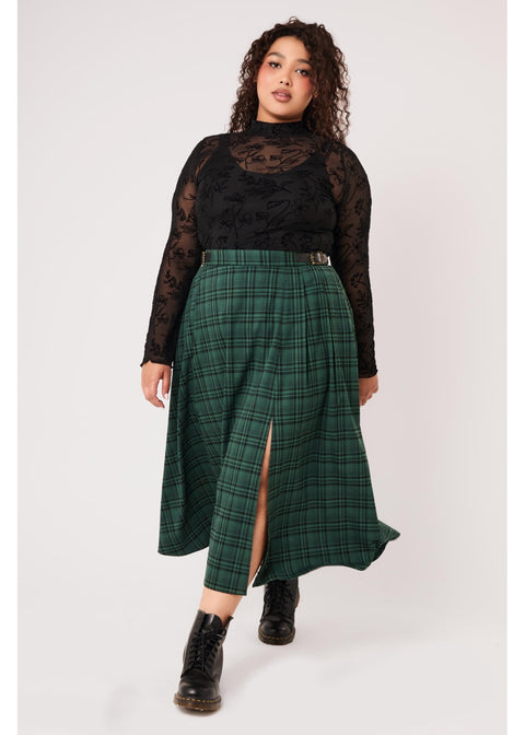 Hell Bunny Eden Tartan Midi Rok Groen - 9